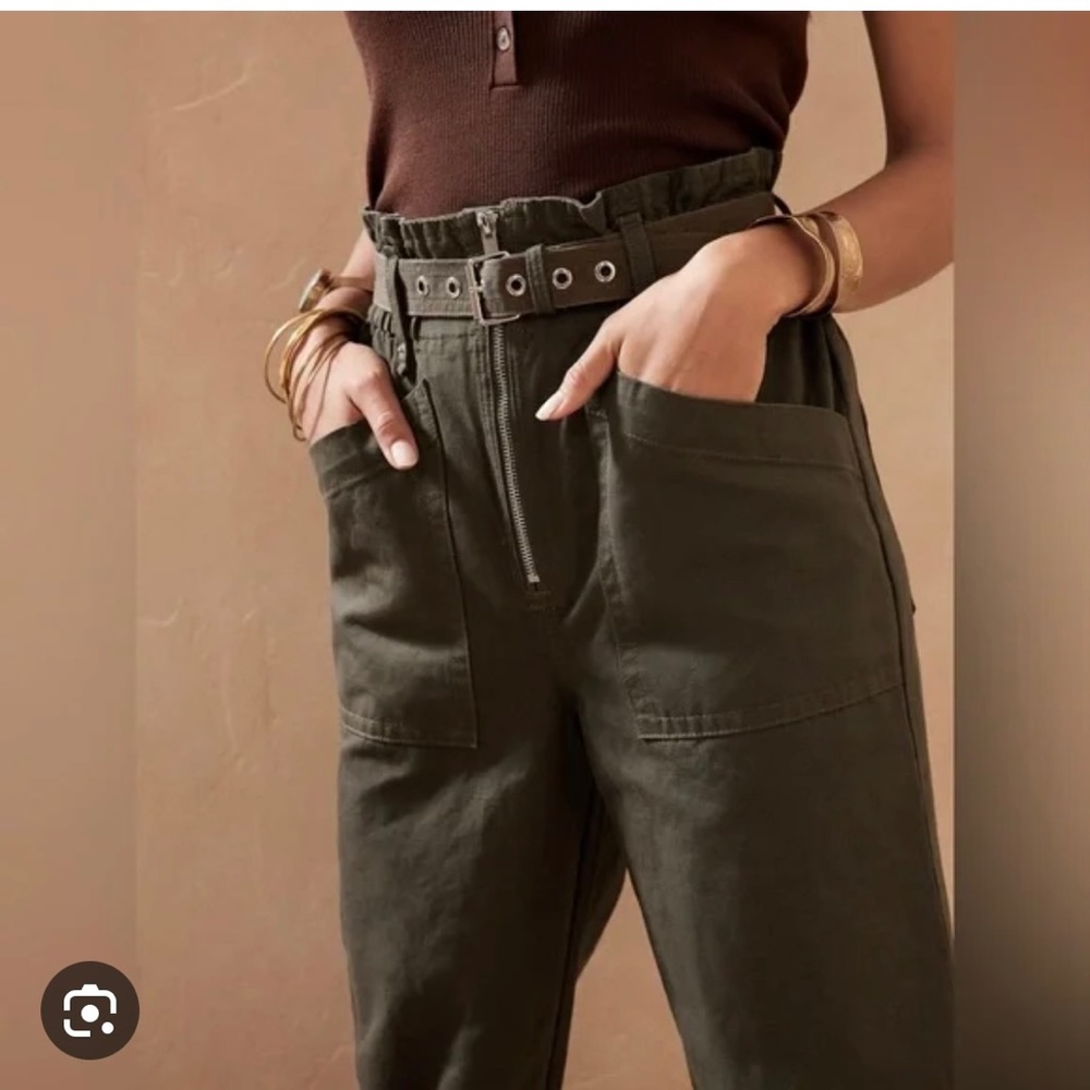 Banana Republic paper bag waist pants in olive green